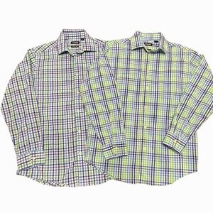 Chaps Boys size 14-16 L Button Up Long Sleeve Shirts Plaid Blue Green Purple